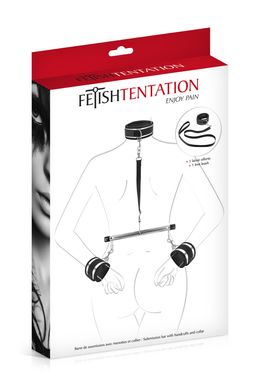 Фиксатор для рук и шеи с поводком Fetish Tentation Submission bar with handcuffs and collar