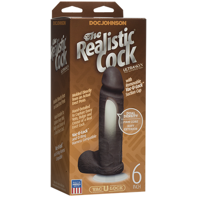 Фалоімітатор Doc Johnson The Realistic Cock 6 inch Black - ULTRASKYN, Vac-U-Lock, діаметр 4,3 см